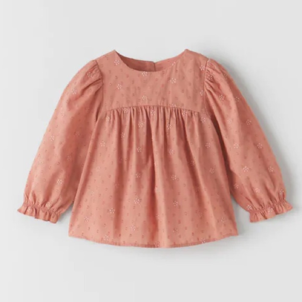 NWT Zara pink embroidered dotted blouse Size 9-12m